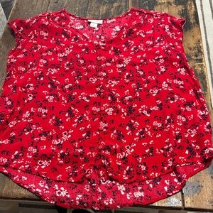 Liz Claiborne Red Floral Button-Front Blouse